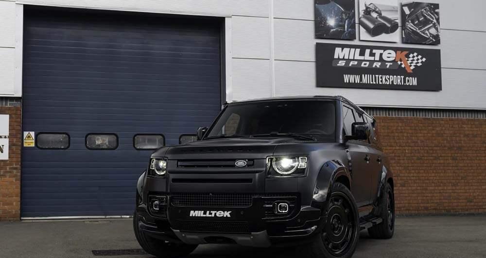 MILLTEK Cat-back Defender 130 5.0 V8 500PS - Resonated (quieter) - None - GT-90 Brushed Titanium Tips