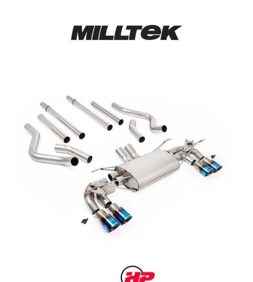 MILLTEK Cat-back Defender 130 5.0 V8 500PS - Non-resonated (louder) - None - GT-90 Burnt/Blue Titanium Tips