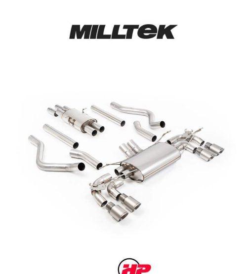 MILLTEK Cat-back Defender 130 5.0 V8 500PS - Resonated (quieter) - None - GT-90 Brushed Titanium Tips