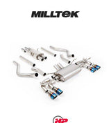 MILLTEK Cat-back Defender 130 5.0 V8 500PS - Resonated (quieter) - None - GT-90 Burnt/Blue Titanium Tips