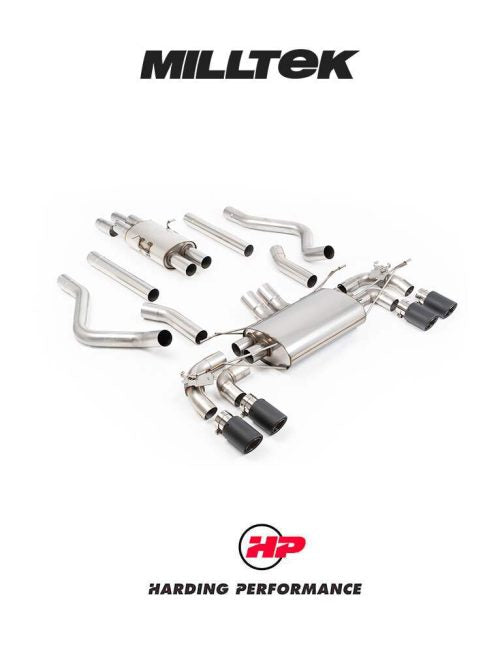 MILLTEK Cat-back Defender 130 5.0 V8 500PS - Resonated (quieter) - None - JET-90 Carbon Tips