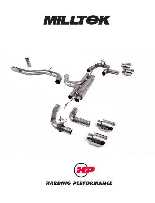 MILLTEK 80mm Cat Back – VW MK8/8.5 Golf R Exhaust - Race (Valved) - Polished GT-115 Trims