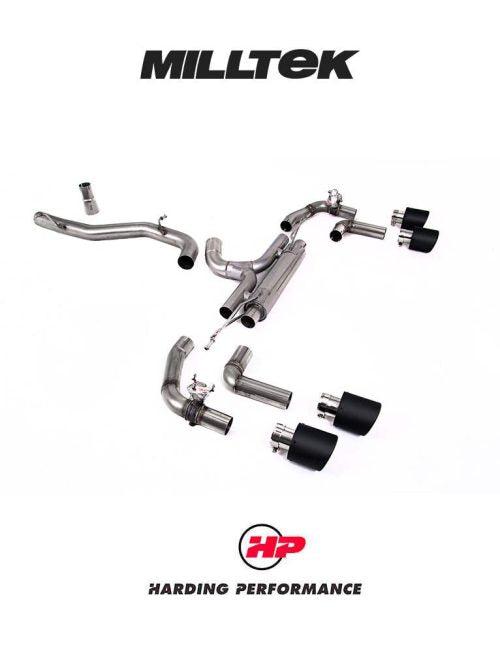 MILLTEK 80mm Cat Back – VW MK8/8.5 Golf R Exhaust - Race (Valved) - Carbon Jet-115 Trims