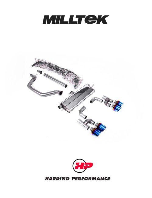 MILLTEK Cat Back – VW Golf MK8/MK8.5 GTI - Non-resonated - Golf R Style (4 Tips) - Burnt / Blue Titanium GT-115 Tips