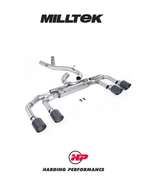 MILLTEK 80mm Cat Back – VW MK8/8.5 Golf R Exhaust - Race (Non-valved) - Carbon Jet-115 Trims