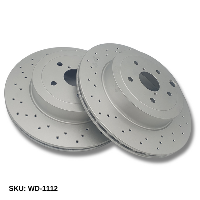 WinmaX WD Performance Sports Drilled Brake Discs Subaru WRX STI VA Yellow 4-pot Rear - ModsDirect