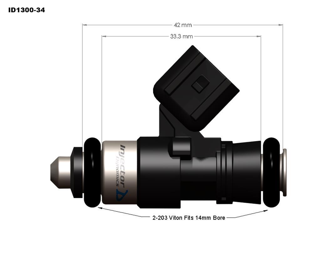 ID1300-XDS Injectors Set of 4, 34mm Length, 14mm Top O-Ring, 14mm Lower O-Ring- Universal