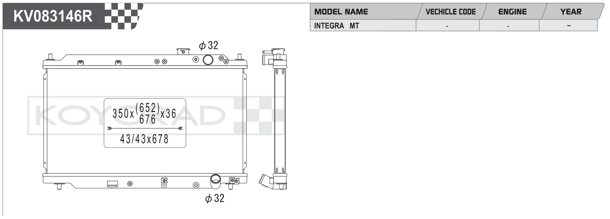 Koyorad Performance Radiator: Honda Integra MT w/ Showa / Denso OEM 1994-2001