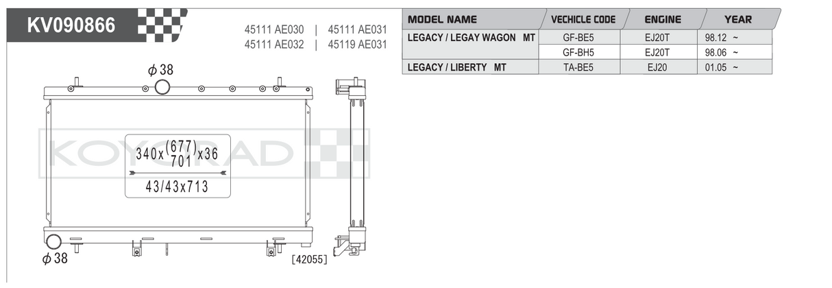 Koyorad Performance Radiator: Subaru Impreza WRX 2001-2002 / Legacy / Liberty MT 1998+