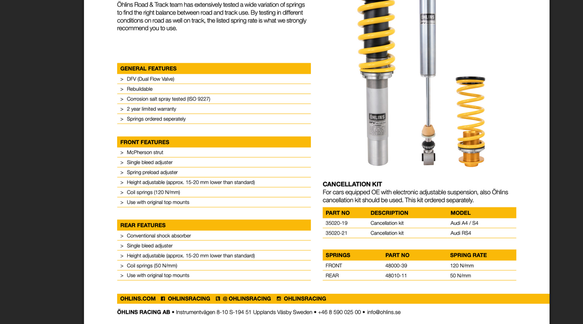 Öhlins Road & Track Coilovers – Audi A4/S4/RS4 B8 & A5/S5/RS5 8T