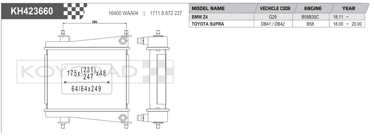 Koyorad Performance Radiator: Toyota GR Supra A90 / BMW Z4 G29 B58 2018+