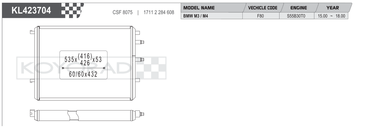 Koyorad Performance Radiator: BMW M3 / M4 F80 / F82 / F83 2015-2020 / M2 Competition F87 2019-2020