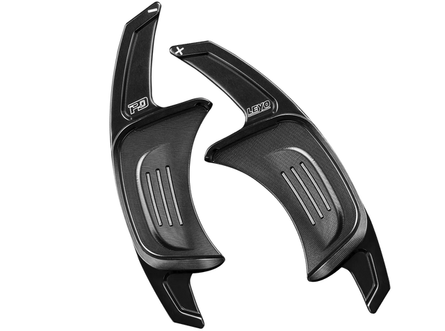 LEYO Motorsport MK7 Golf GTI / R Billet Paddle Shift Extension Gen2, sleek black design, enhances driving experience.