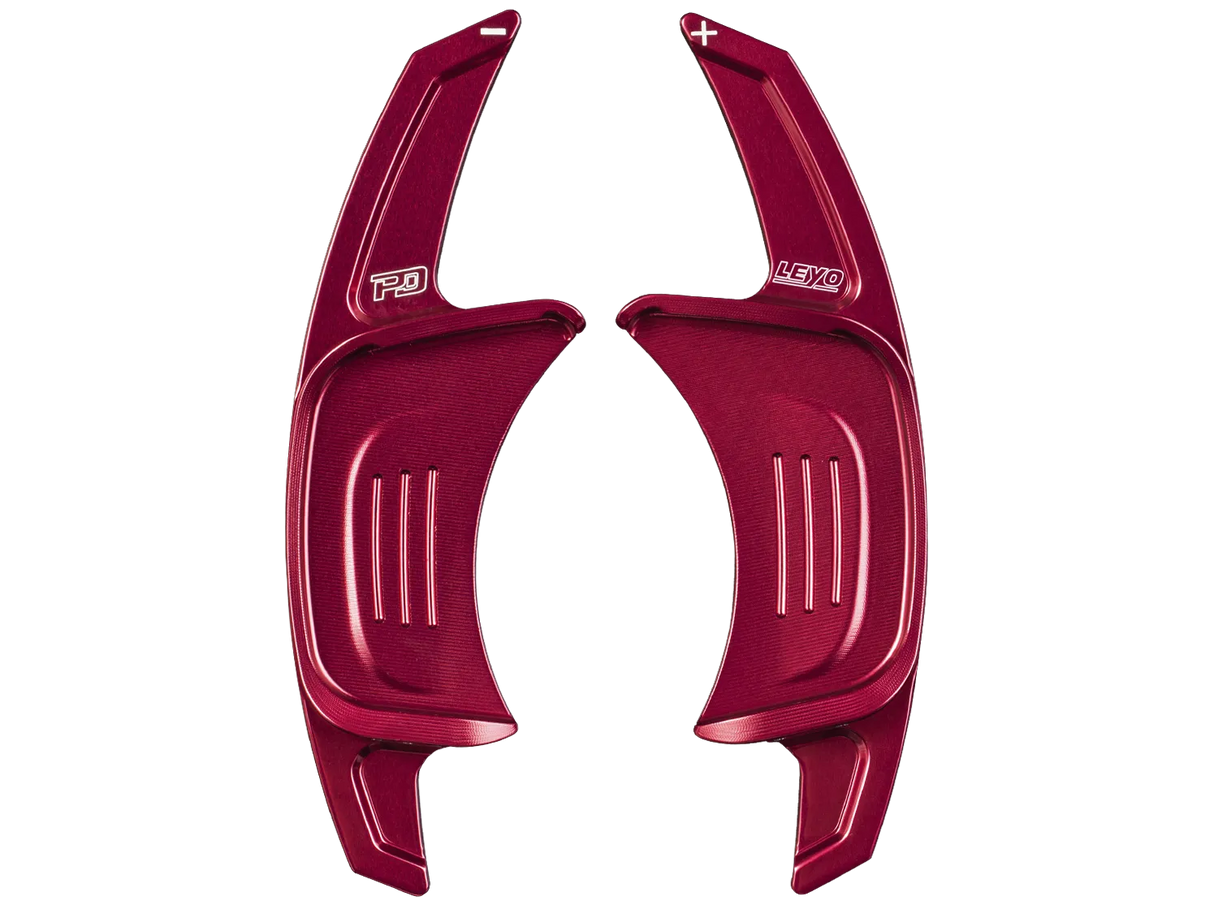 LEYO Motorsport MK7 Golf GTI/R Billet Paddle Shift Extension Gen2 in sleek red with ergonomic design for enhanced driving.