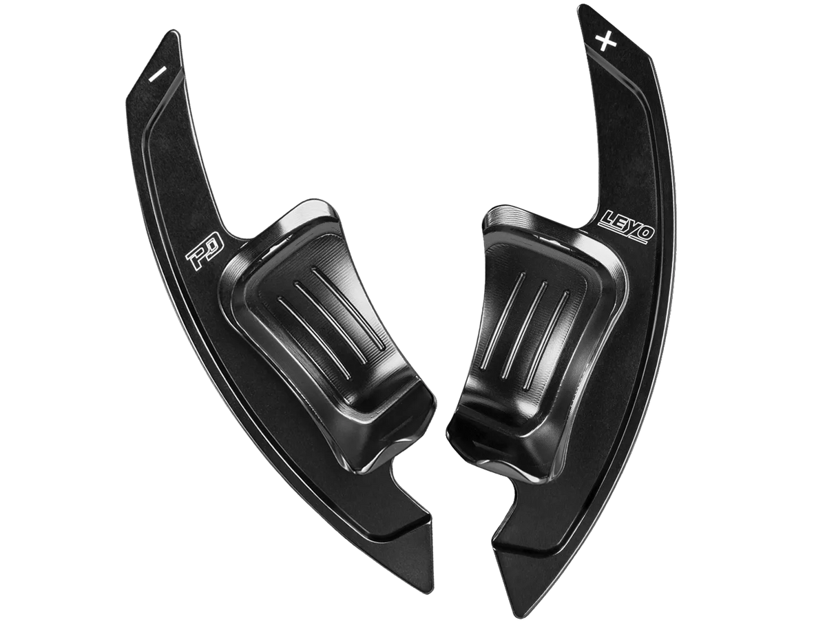 LEYO Motorsport VW MK5/6 Billet Paddle Shift Extension, sleek black design enhances driving precision and style.