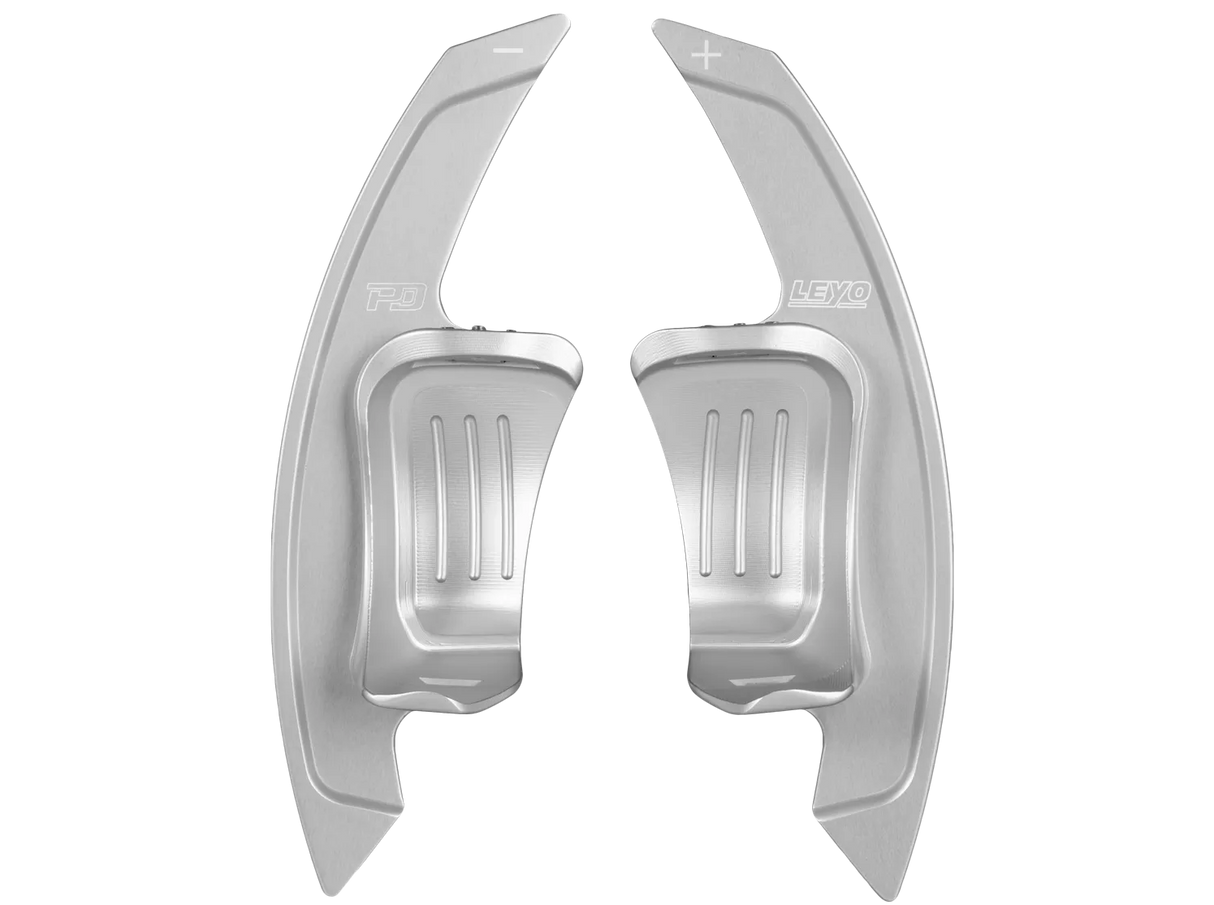 LEYO Motorsport VW MK5/6 Billet Paddle Shift Extension, sleek silver design enhances shifting precision and driving experi...