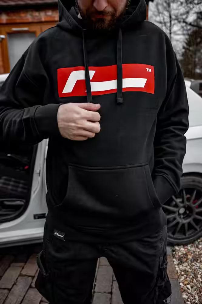RacingLine Black Hoodie with Red Box Logo- Medium